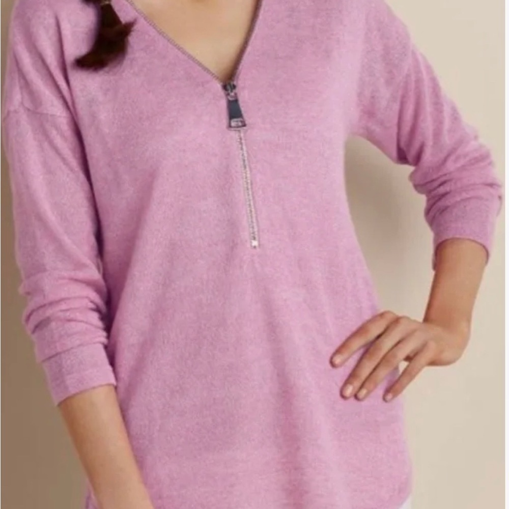 Soft Surroundings Womens Valentina 1/2 Zip Lavender V Neck Zippered Sweater XL
